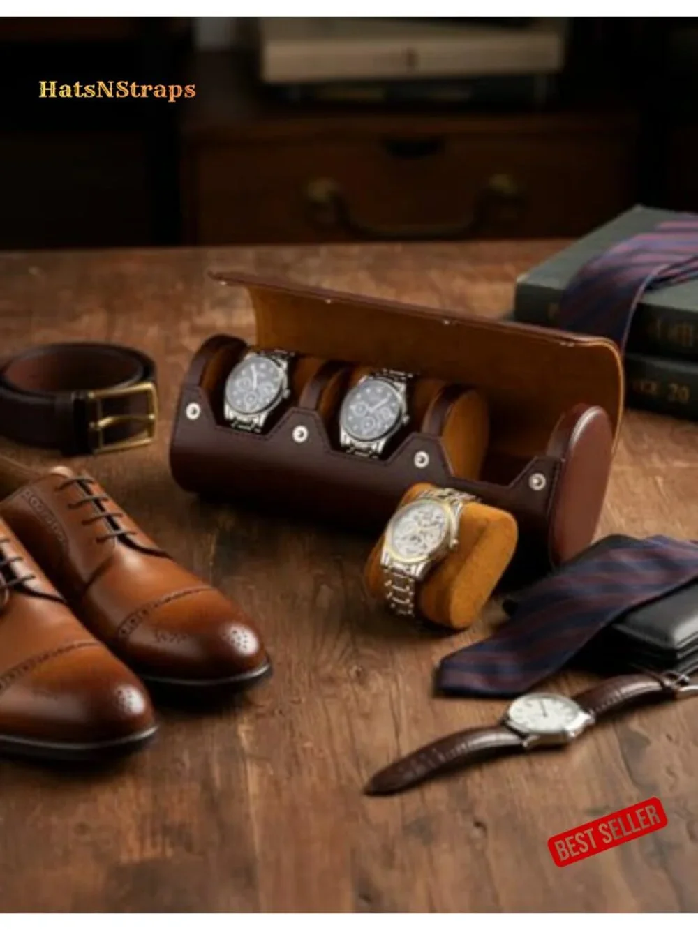 3 Watch Travel Case Leather Portable Watch Roll Organizer Storage Display